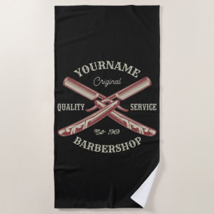Personalized NAME Barber Straight Razor Barbershop Beach Towel