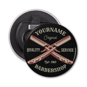 Personalized NAME Barber Straight Razor Barbershop Bottle Opener