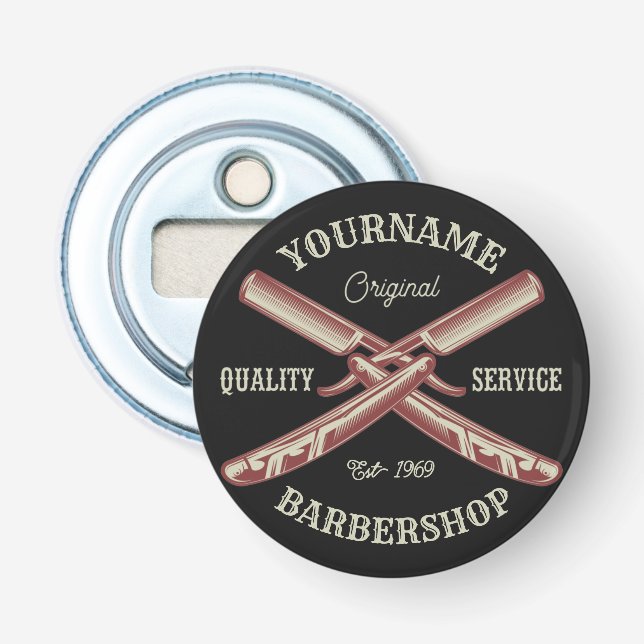 Personalized NAME Barber Straight Razor Barbershop Bottle Opener (Front)