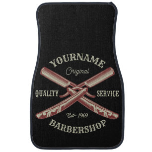Personalized NAME Barber Straight Razor Barbershop Car Floor Mat