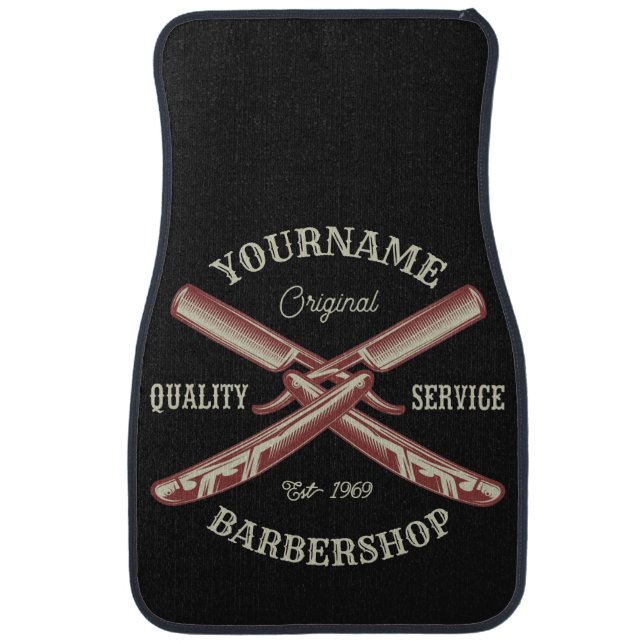 Personalized NAME Barber Straight Razor Barbershop Car Floor Mat (Front)