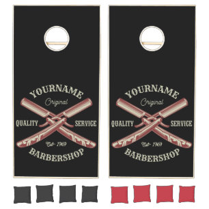 Personalized NAME Barber Straight Razor Barbershop Cornhole Set