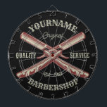 Personalized NAME Barber Straight Razor Barbershop Dart Board<br><div class="desc">Personalized Retro Barber Straight Razor Barber Shop Design - Customize with your Name or Custom Text!</div>
