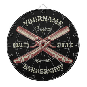 Personalized NAME Barber Straight Razor Barbershop Dart Board