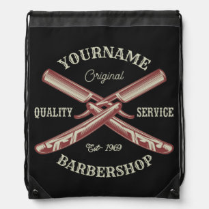 Personalized NAME Barber Straight Razor Barbershop Drawstring Bag
