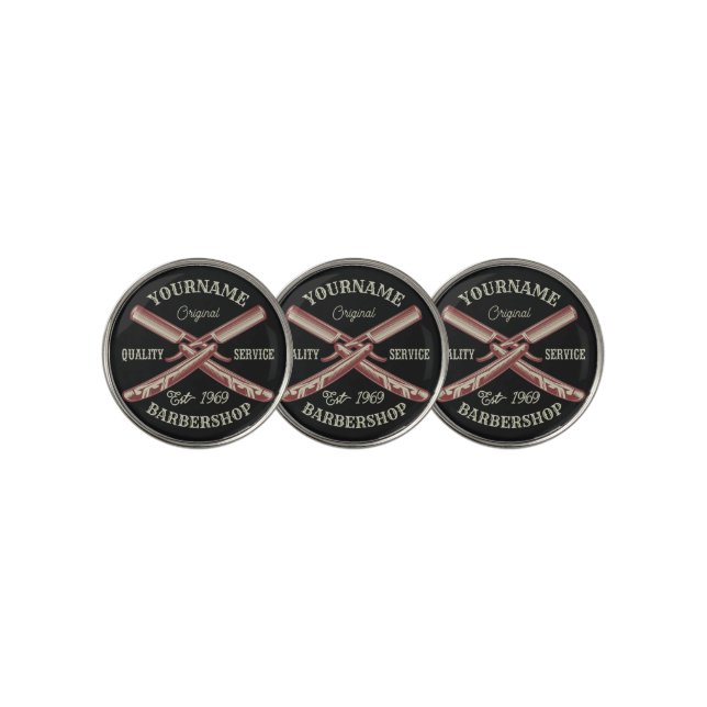 Personalized NAME Barber Straight Razor Barbershop Golf Ball Marker (3 Up)