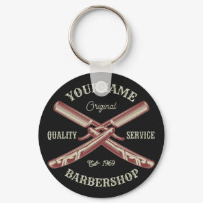 Personalized NAME Barber Straight Razor Barbershop Keychain