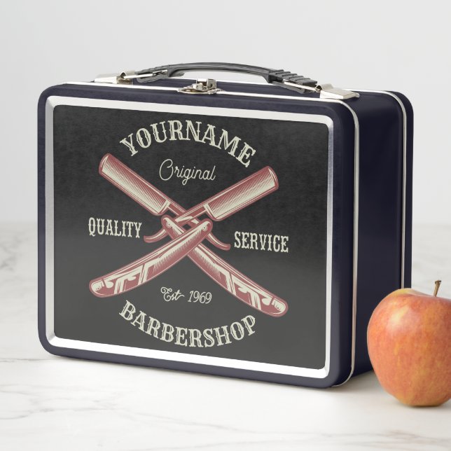 Personalized NAME Barber Straight Razor Barbershop Metal Lunch Box (In Situ)