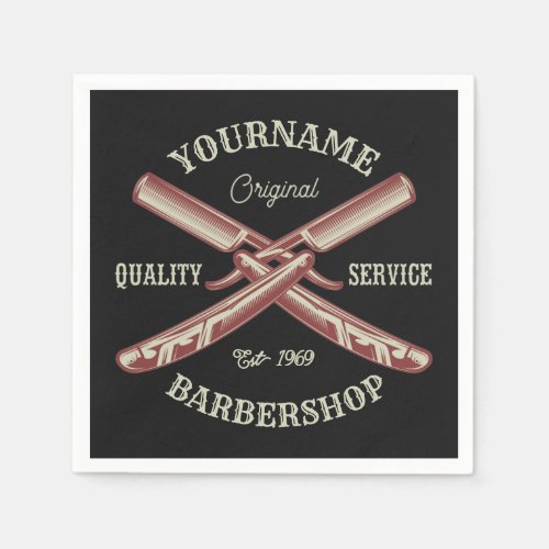 Personalized NAME Barber Straight Razor Barbershop Napkins