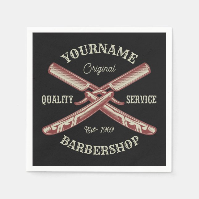 Personalized NAME Barber Straight Razor Barbershop Napkins (Front)