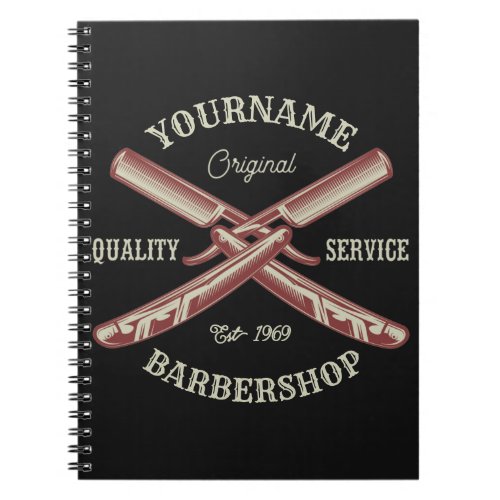 Personalized NAME Barber Straight Razor Barbershop Notebook