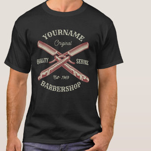Personalized NAME Barber Straight Razor Barbershop T-Shirt