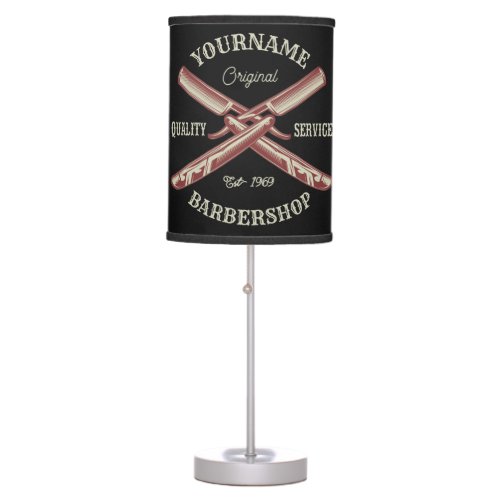 Personalized NAME Barber Straight Razor Barbershop Table Lamp