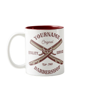 Personalized NAME Barber Straight Razor Barbershop Two-Tone Coffee Mug