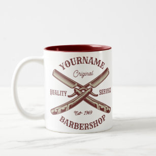 Personalized NAME Barber Straight Razor Barbershop Two-Tone Coffee Mug