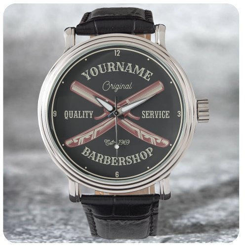 Personalized NAME Barber Straight Razor Barbershop Watch