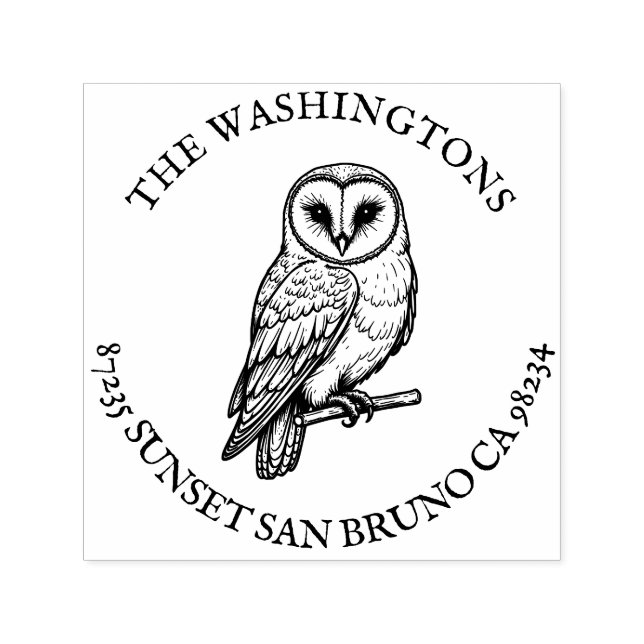 Personalized Name Barn Owl Return Address Stamp (Design)