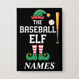 Personalized Name Baseball Elf Family Matching  Button