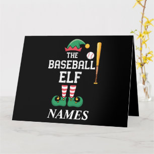 Personalized Name Baseball Elf Family Matching Card