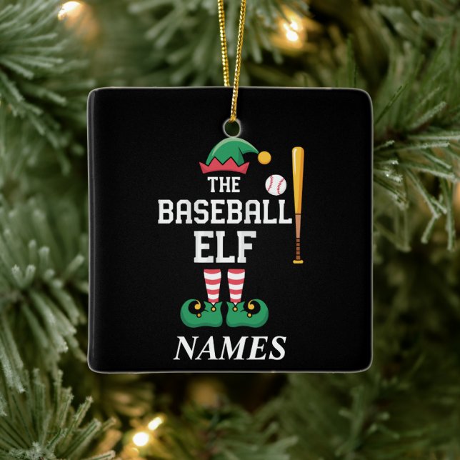 Personalized Name Baseball Elf Family Matching  Ceramic Ornament (Tree)