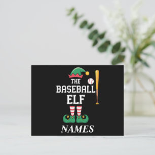 Personalized Name Baseball Elf Family Matching Holiday Postcard