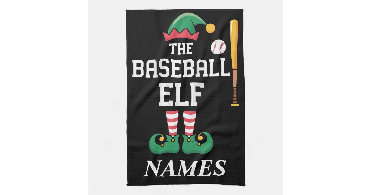 Personalized Name Baseball Elf Family Matching Kitchen Towel | Zazzle