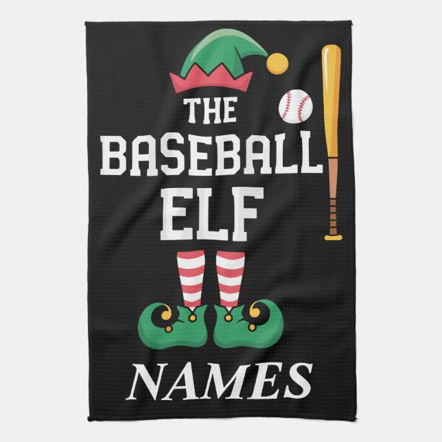 Personalized Name Baseball Elf Family Matching  Kitchen Towel (Vertical)