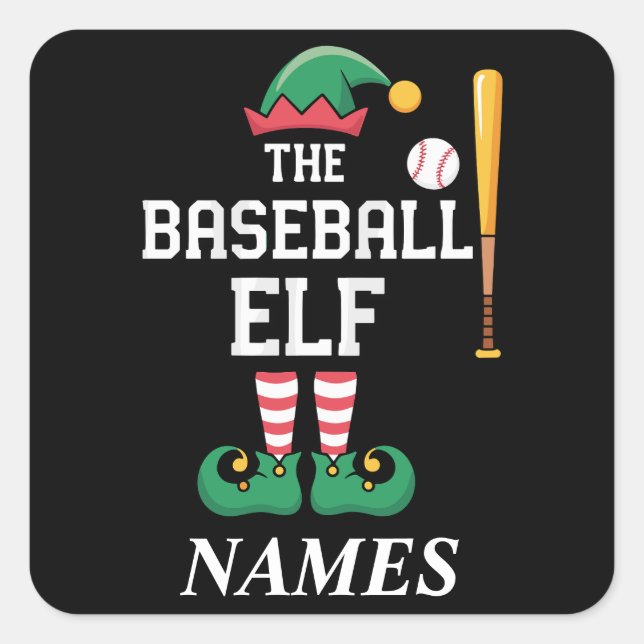 Personalized Name Baseball Elf Family Matching  Square Sticker (Front)