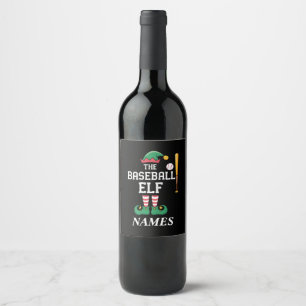 Personalized Name Baseball Elf Family Matching Wine Label