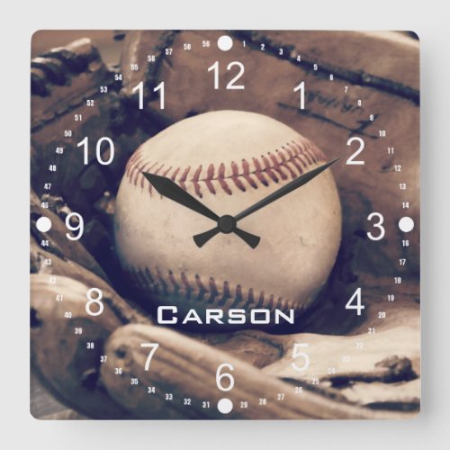 Personalized Name Baseball in Glove Wall Clock