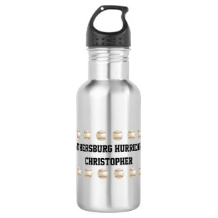 Personalized Name, Baseball Player / Team, Silver Water Bottle
