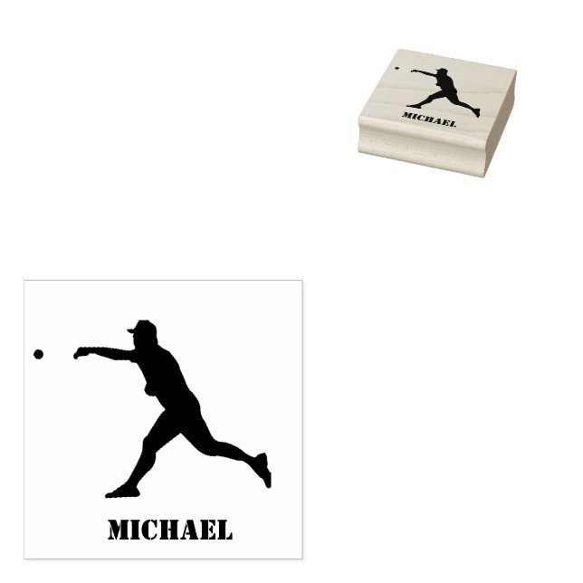 Personalized Name Baseball  Rubber Stamp (Stamped)