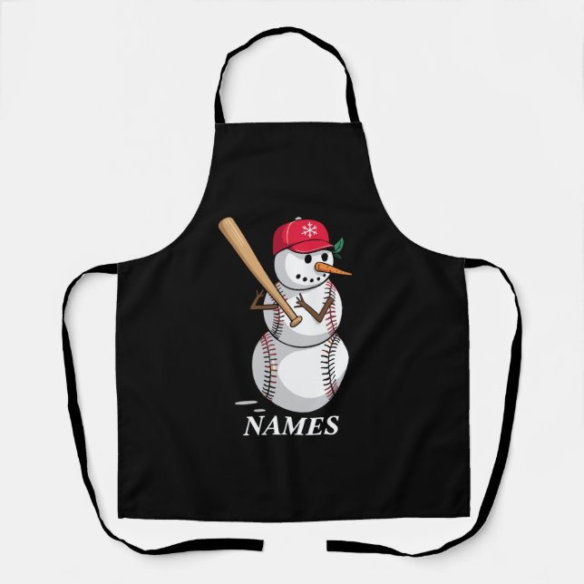 Personalized Name Baseball Snowman Balls Snow Xmas Apron (Front)