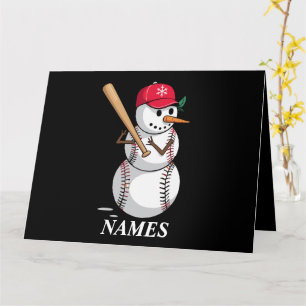 Personalized Name Baseball Snowman Balls Snow Xmas Card