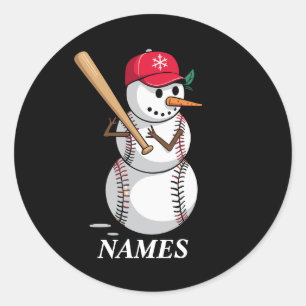 Personalized Name Baseball Snowman Balls Snow Xmas Classic Round Sticker