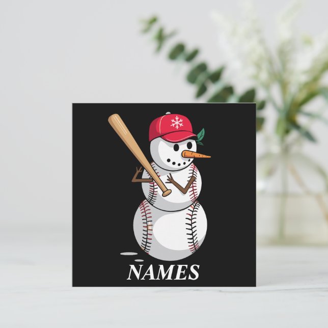 Personalized Name Baseball Snowman Balls Snow Xmas Invitation (Standing Front)