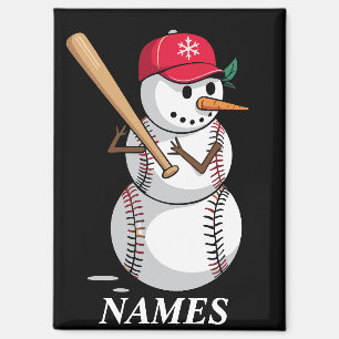 Personalized Name Baseball Snowman Balls Snow Xmas Magnet