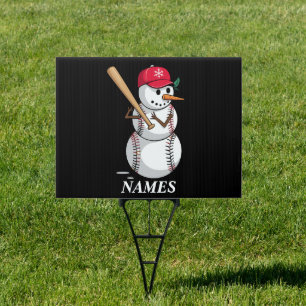 Personalized Name Baseball Snowman Balls Snow Xmas Sign