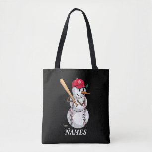 Personalized Name Baseball Snowman Balls Snow Xmas Tote Bag