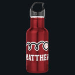 Personalized name baseball sports water bottle<br><div class="desc">Personalized monogram gift baseball sports water bottle. Red Stainles steel metallic color. Sporty gift idea for coach, players, team mates and sports fans. Modern typography design with custom name, funny quote, slogan or monogram. Create your own unique monogrammed drink bottle. Suitable for men women and kids / children. Cute Birthday...</div>