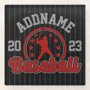 Personalized NAME Baseball Team Player Game Glass Coaster