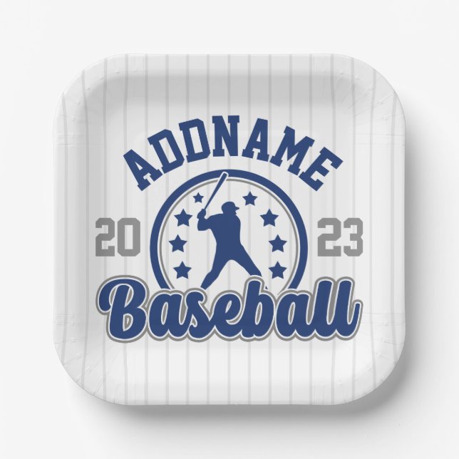 Personalized NAME Baseball Team Player Game Paper Plates (Front)