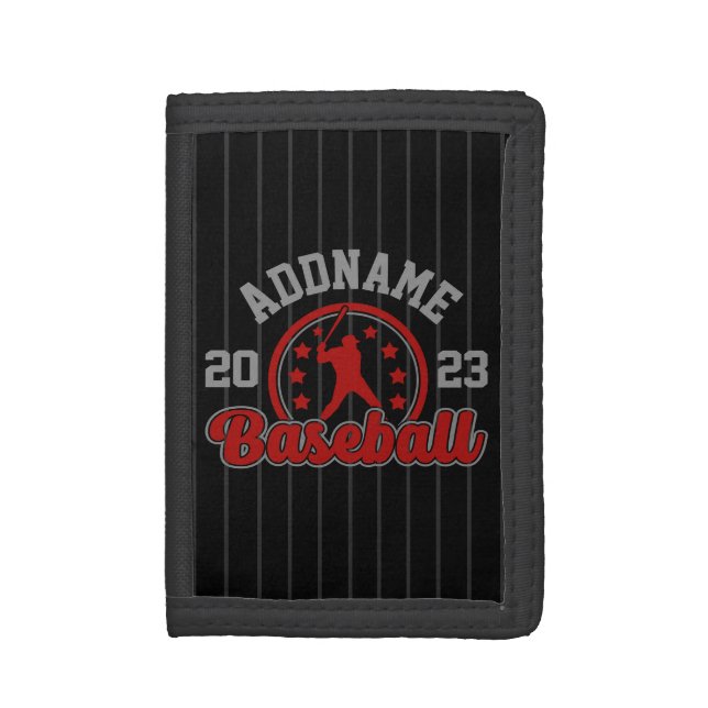 Personalized NAME Baseball Team Player Game Trifold Wallet (Front Vertical)
