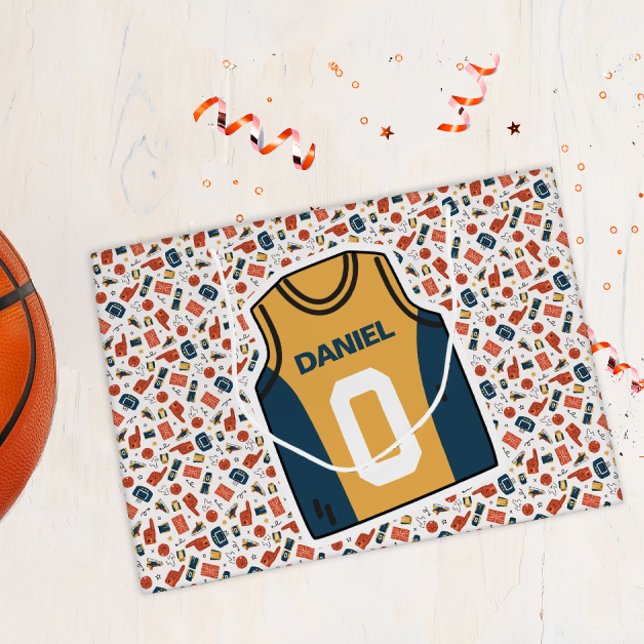 Personalized Name Basketball Large Gift Bag (Personalized Basketball Themed Gift Bag)