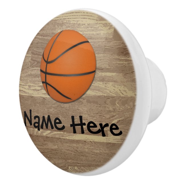 Personalized Name Basketball Orange/Brown Ceramic Knob (Right)