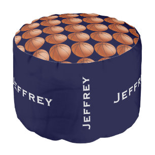Personalized Name Basketball Seat Blue Pouf