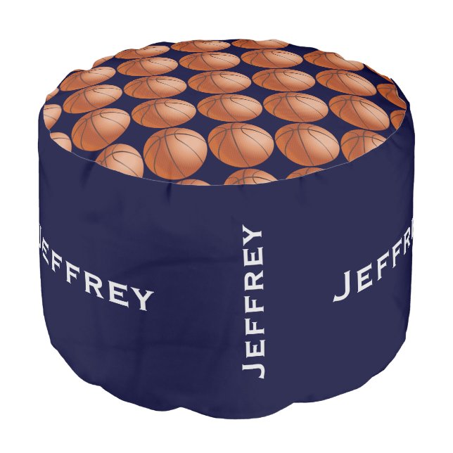 Personalized Name Basketball Seat Blue Pouf (Angled Front)