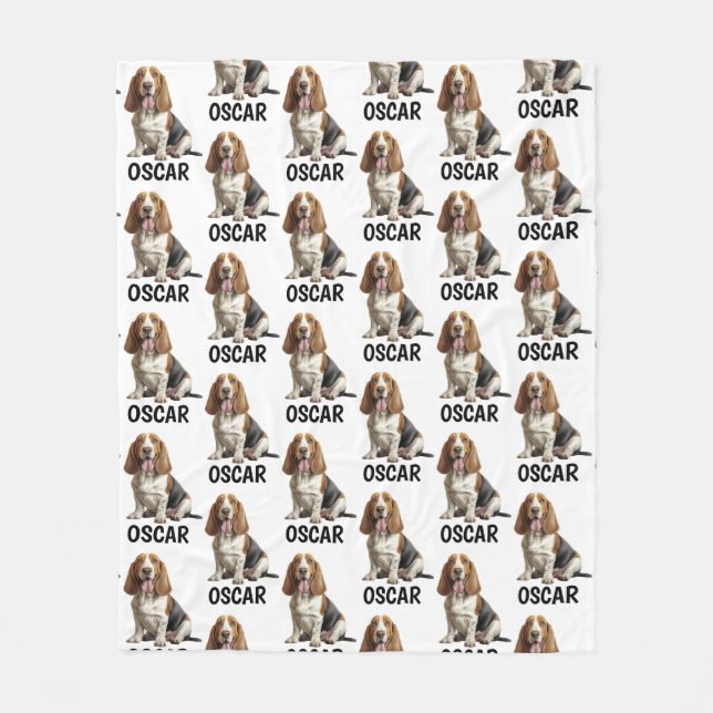 Personalized Name Basset Hound Fleece Blanket (Front)