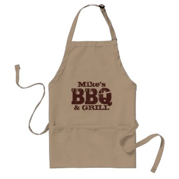 Personalized Name Bbq Apron For Guys | Brown Beige by cookinggifts at Zazzle