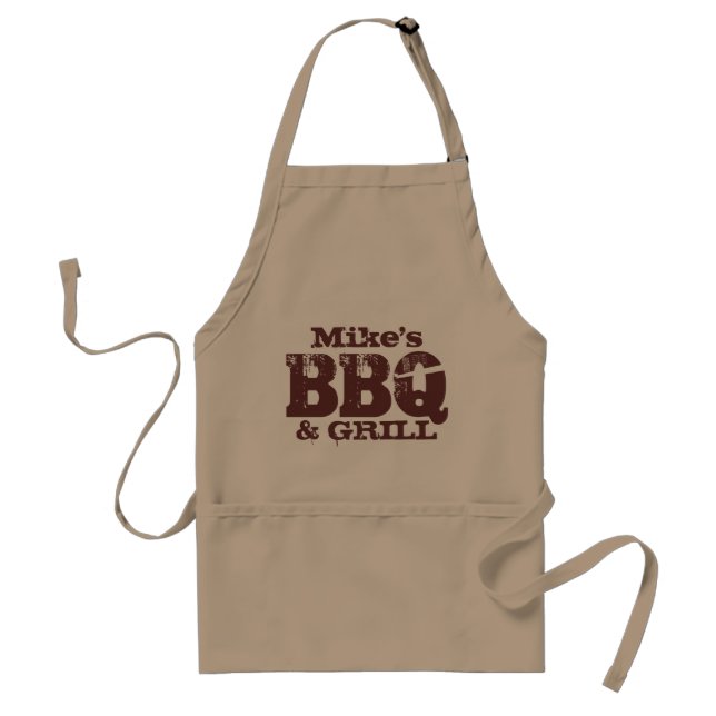 Personalized name BBQ apron for guys | Brown beige (Front)